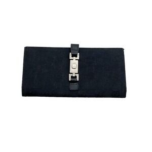 Gucci GG Canvas Jackie Clasp Long Wallet Black Leather Made In Italy
